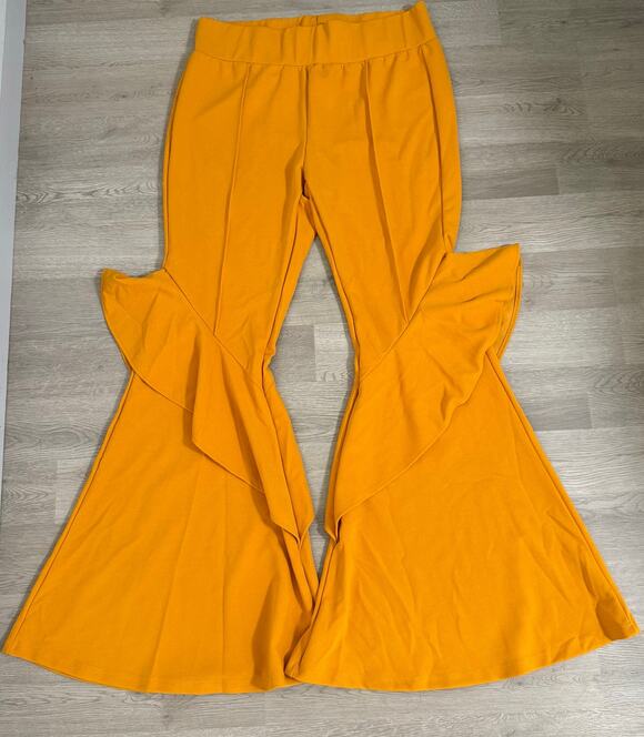 L & B Pants - L & B Lucky & Blessed Women's Yellow Mustard Ruffle Flare Pants 3X